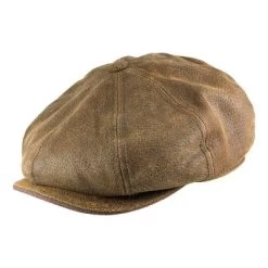 Flat Cap - Stetson Burney Leather Newsboy Cap (brown)