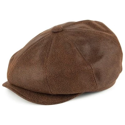 Flat Cap - Jaxon Hats Leather Newsboy Cap (brown)