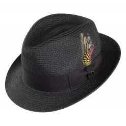 Hats - Jaxon Pinch Crown Straw Trilby (black)