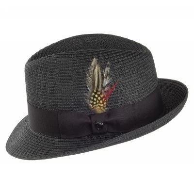 Hats - Jaxon Pinch Crown Straw Trilby (black) - Image 2