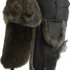 Beanies - MJM Trapper Hat Leather With Rabbit Fur (Brown)