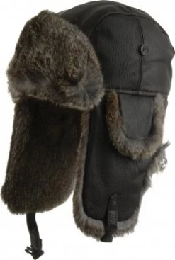 Beanies - MJM Trapper Hat Leather With Rabbit Fur (Brown)