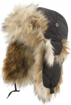 Winter Hat - MJM Trapper Hat Taslan With Faux Fur (Black/Nature)