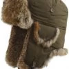Winter Hat - MJM Trapper Hat Taslan With Rabbit Fur (Green)