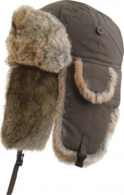 Winter Hat - MJM Trapper Hat Taslan With Rabbit Fur (Brown)