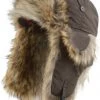 Trapper Hat - MJM Ladies Trapper Hat Taslan With Faux Fur (Brown)