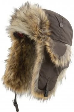 Trapper Hat - MJM Ladies Trapper Hat Taslan With Faux Fur (Brown)