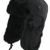 Winter Hat - MJM Trapper Hat Taslan With Rabbit Fur (Black/Black)