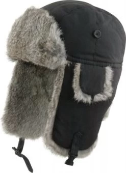 Winter Hat - MJM Trapper Hat Taslan With Rabbit Fur (Black)