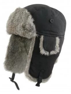 Trapper Hat - MJM Ladies Trapper Hat Taslan With Rabbit Fur (Black/Grey)
