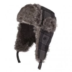 Winter Hat - Trapper Hat Plaid With Faux Fur (Black)