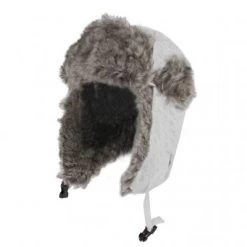 Winter Hat - Trapper Hat Quilted With Faux Fur (White)